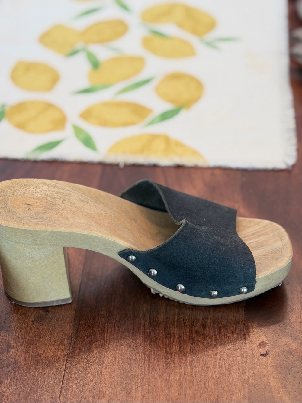 Vintage Navy Blue Suede Studded Clog Heels